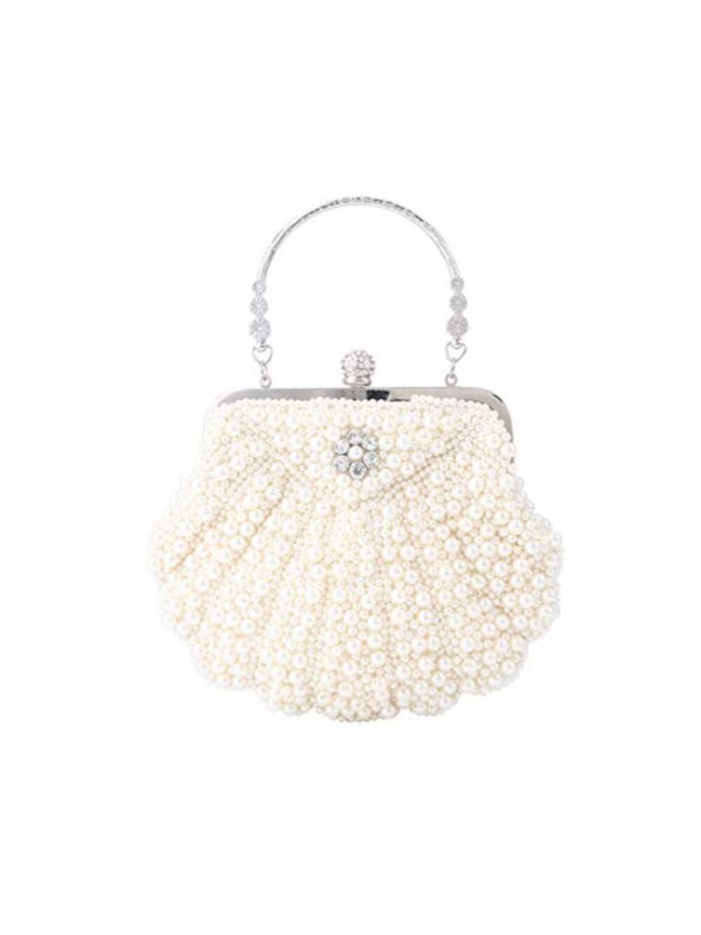 Pearl Rhinestone Satin Clutch Handbag, Chain Strap Evening Party Purse